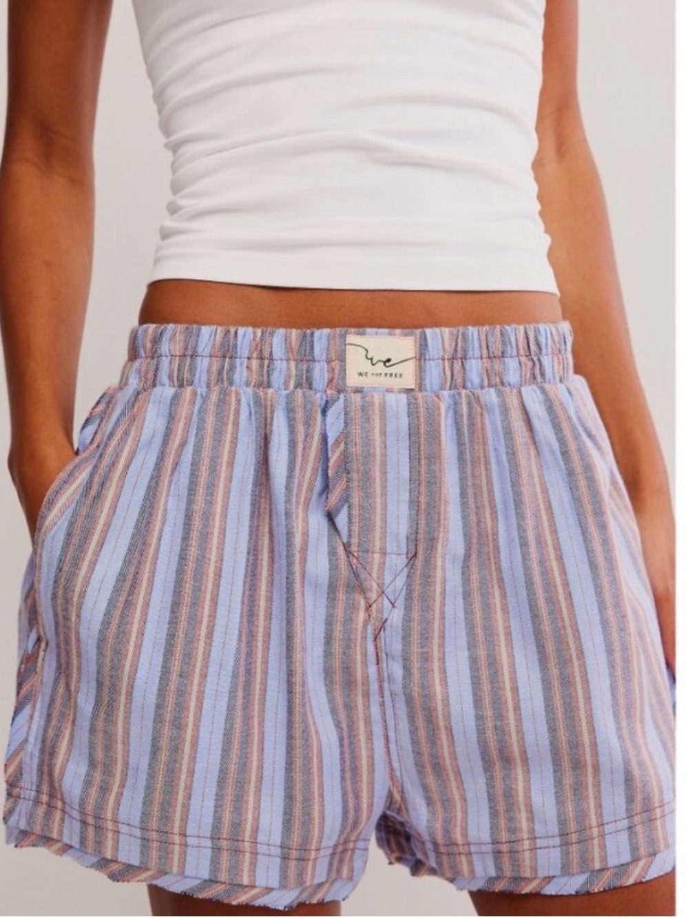 FREE PEOPLE We The Free Day To Day Flannel Boxers / Blue Combo NWOT